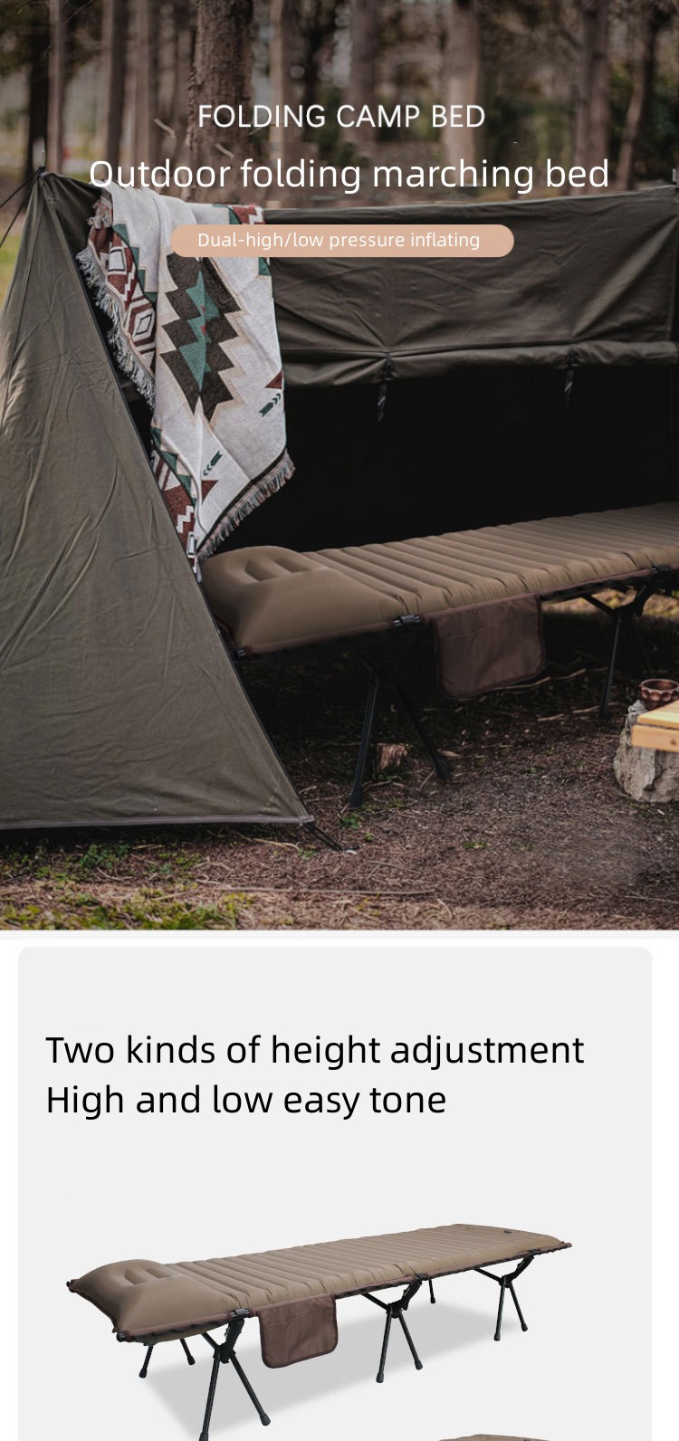Cama de camping plegable de aluminio con colchón inflable