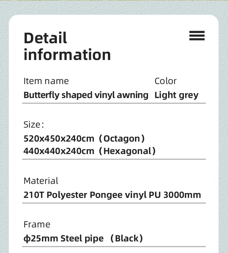 Toldo de vinilo para acampar con forma de mariposa: refugio para carpa impermeable con protección solar UPF 50