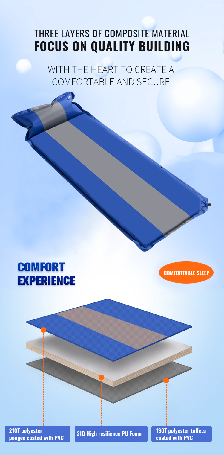 Colchón autoinflable para dormir para acampar al aire libre con almohada