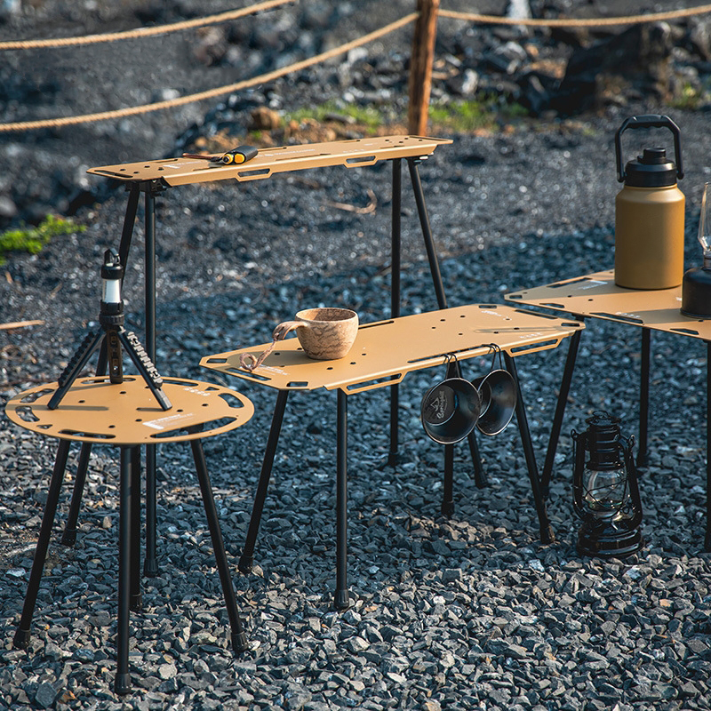 Mesa táctica plegable de aluminio ligera para acampar, varios tamaños, altura ajustable