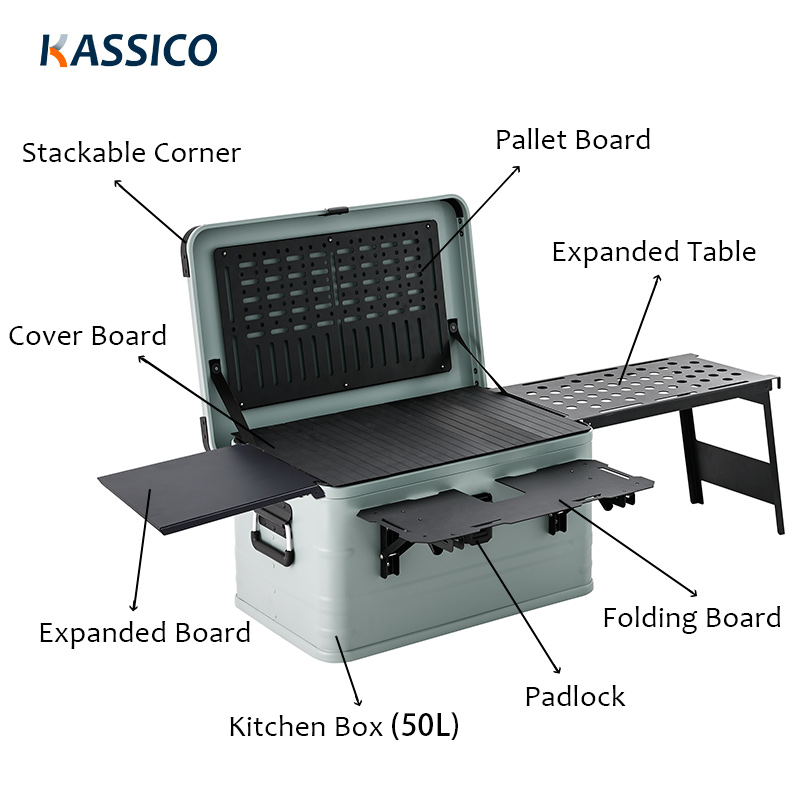 Caja de cocina portátil de aluminio para acampar