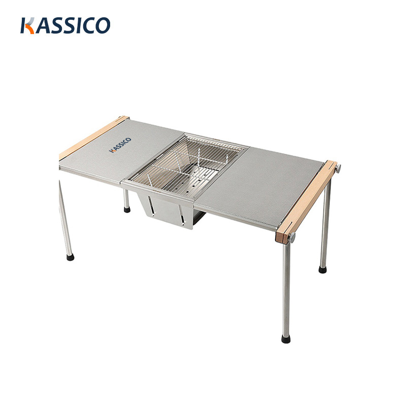 Mesa de barbacoa plegable combinada de acero inoxidable