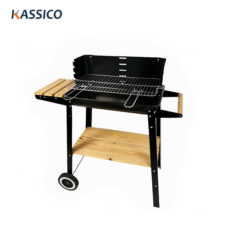 Parrilla de acero para barbacoa portátil con ruedas para exteriores