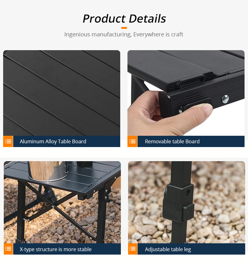 Mesa de picnic portátil IGT negra para exteriores, camping, barbacoa y jardín