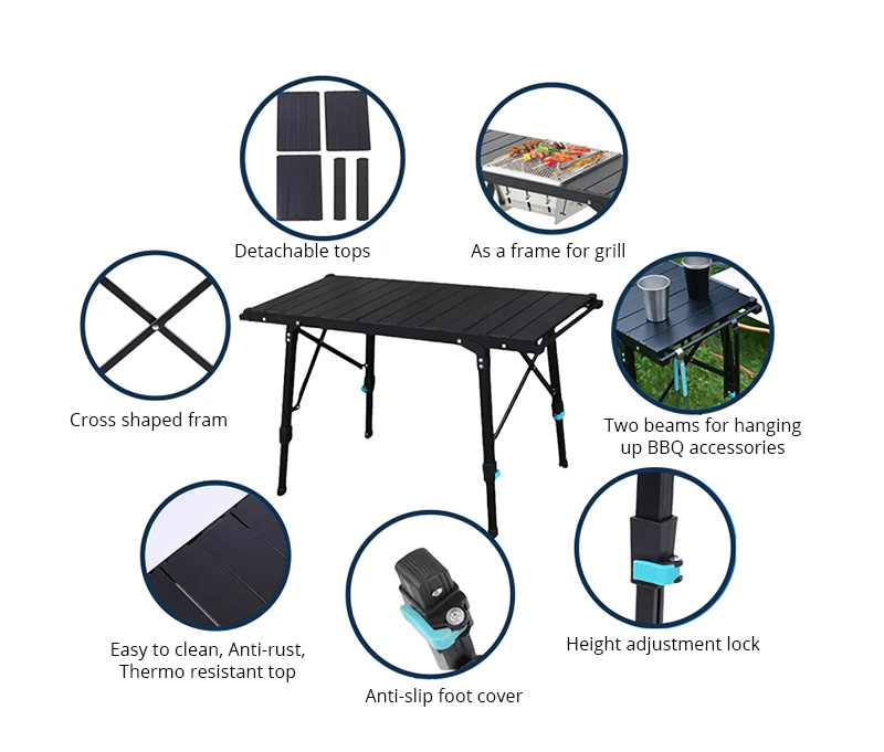 Mesa de picnic portátil IGT negra para exteriores, camping, barbacoa y jardín