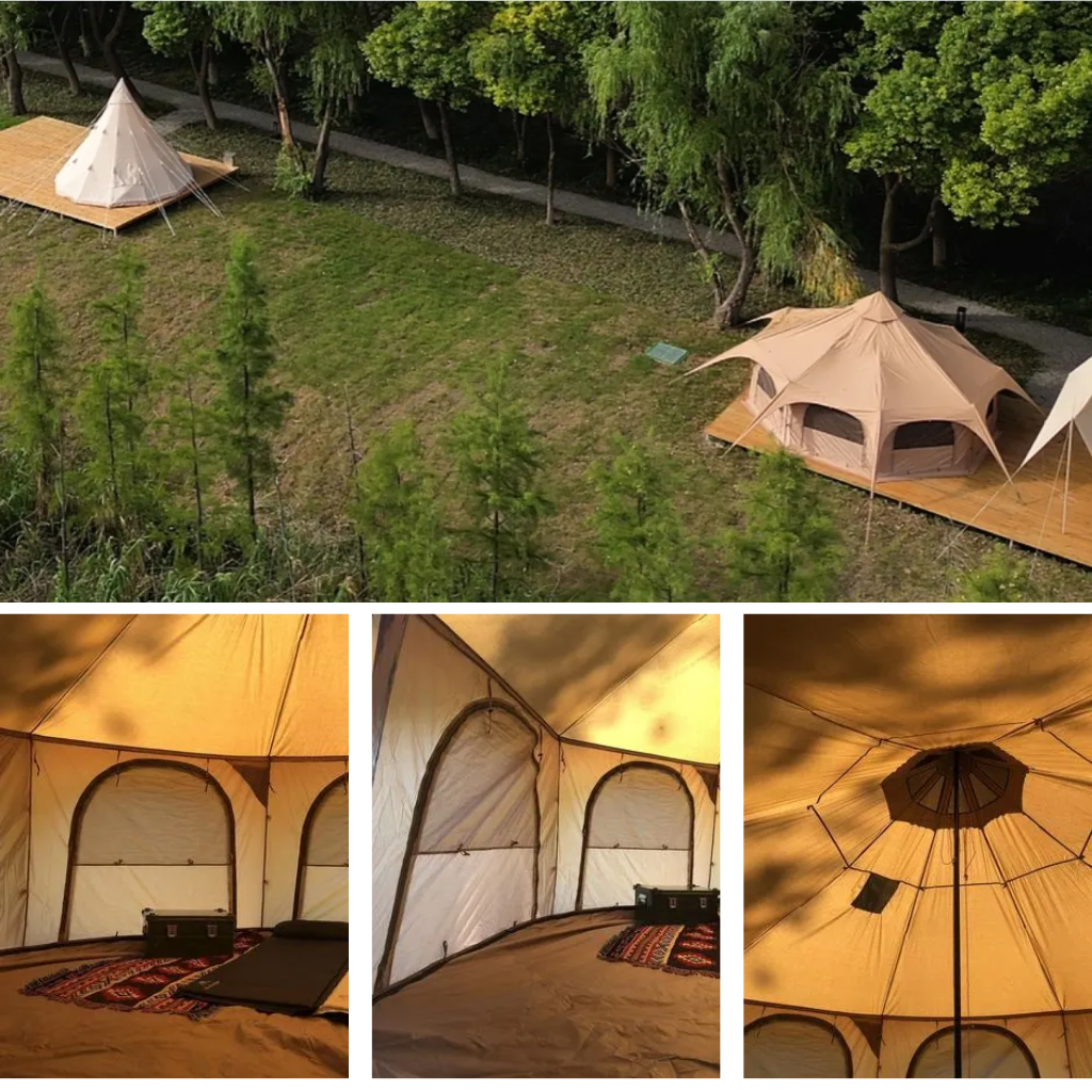 Tienda de campaña glamping tipo yurta de doble capa