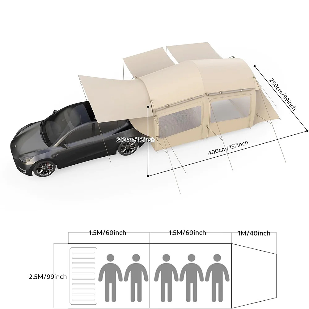 Tienda trasera de coche SUV inflable de lona de dos habitaciones