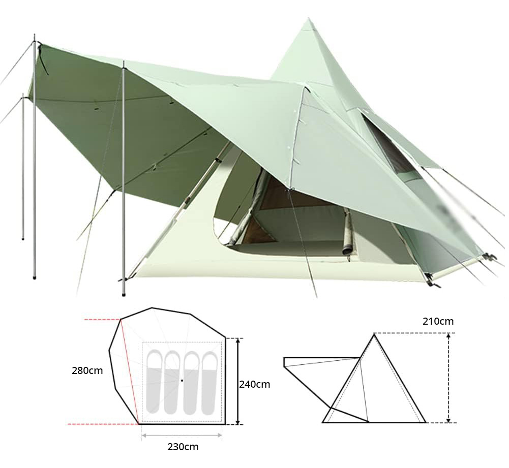 Tienda de campaña tipo tipi de doble capa con dosel para viajes, pícnic y festivales