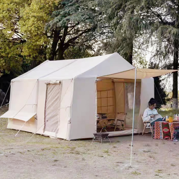 Tienda de campaña inflable automática para glamping de 12 m² y dos habitaciones