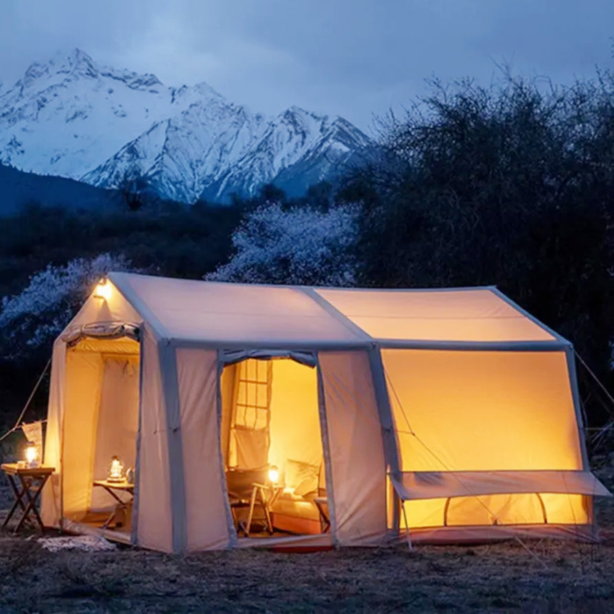 Tienda de campaña inflable automática para glamping de 12 m² y dos habitaciones
