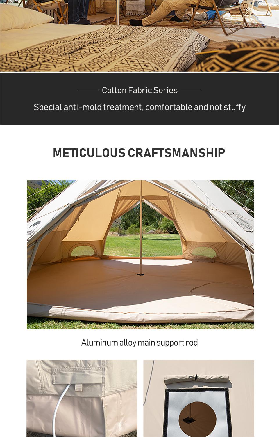 Tienda de campaña glamping tipo pirámide de gran tamaño, tienda tipo campana yurta