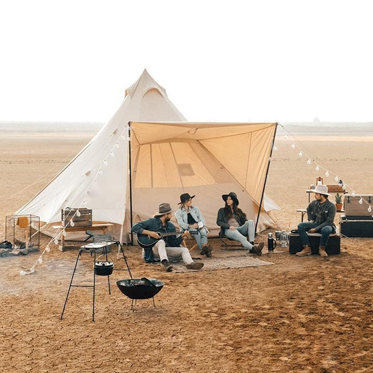 Tienda de campaña glamping tipo pirámide de gran tamaño, tienda tipo campana yurta
